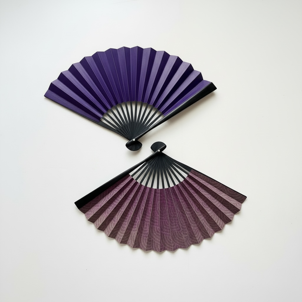 Edo Leather Folding Fan - Navy -