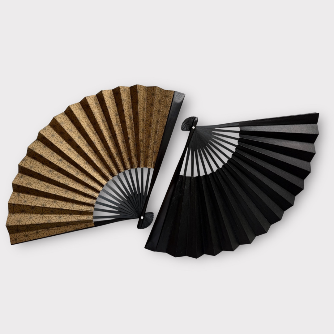 Edo Leather Folding Fan - Black -