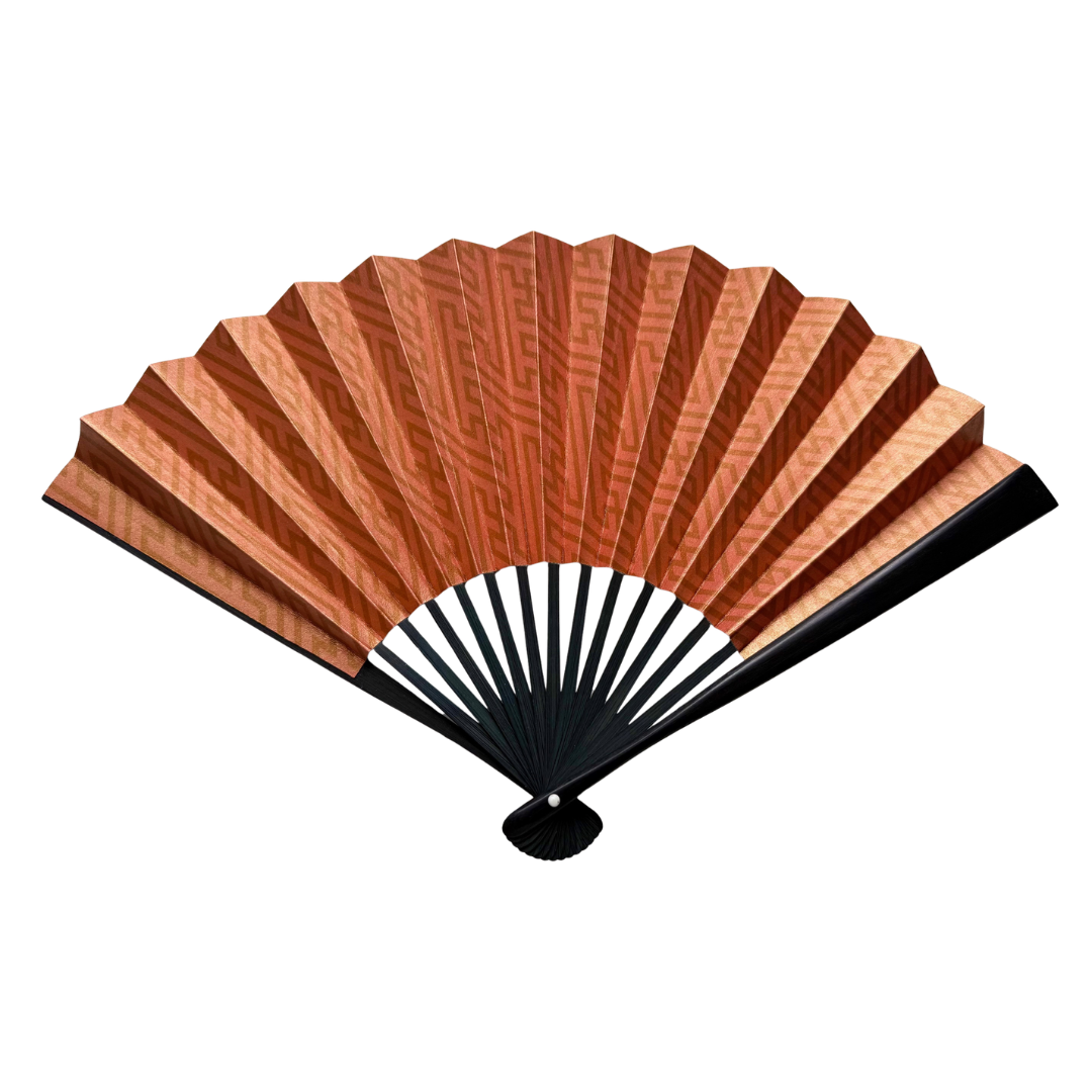 Edo Leather Folding Fan - Red -