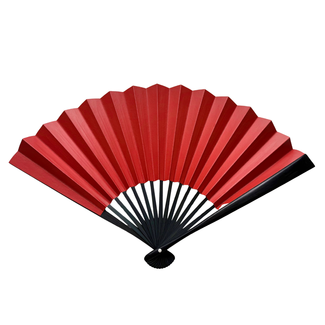 Edo Leather Folding Fan - Red -
